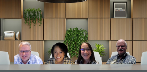 Wake Forest ITGs Richard King, Jo Lowe, Suzanne Thompson, and Tommy Murphy use immersive view for a meeting.